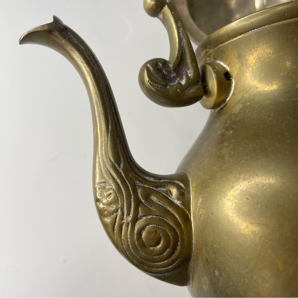 Vintage Brass Tipping Teapot with Stand & Burner India Tea Set Warmer 13” Tall - Picture 9 of 12